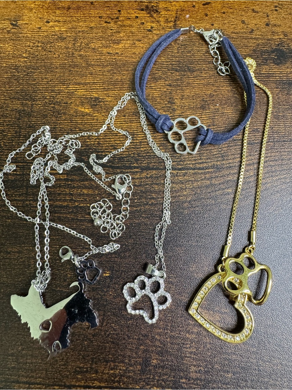 Paw Print Pendant Necklace Jewelry Bundle - Costume Jewelry